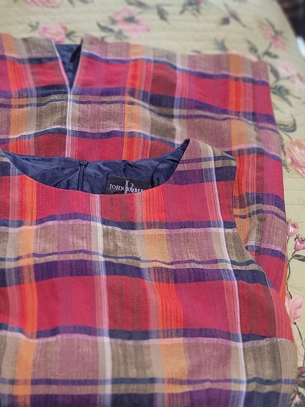 John Roberts Plaid Linen Sleeveless Fitted Dress - Red, Navy, Green, White 8P